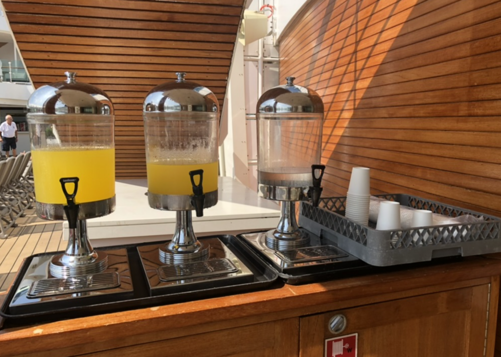 Chilled fruit juice by the pool on Britannia